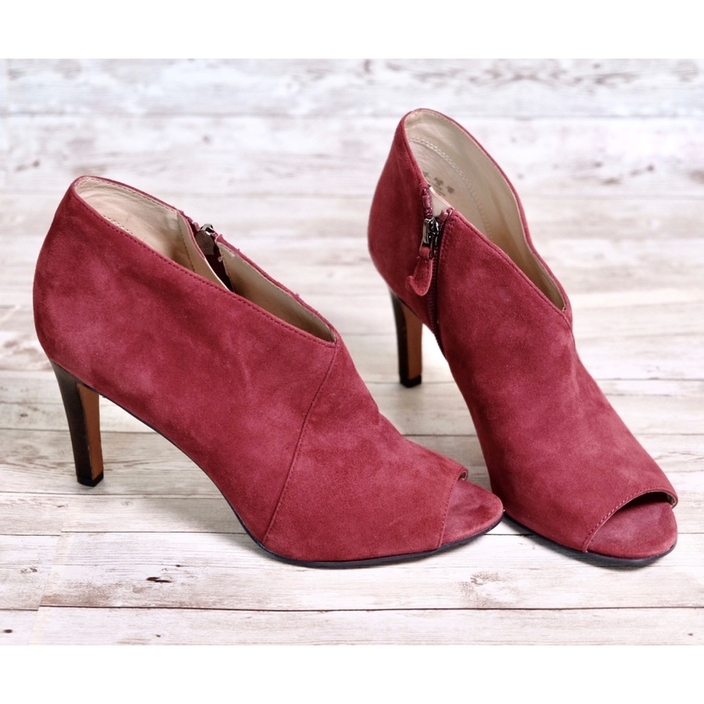 Franco Sarto Red Suede Peep Toe Booties